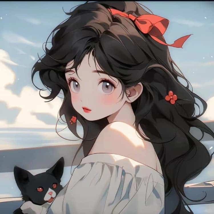 AI二次元温柔又惊艳的女生抱猫动漫头像_6