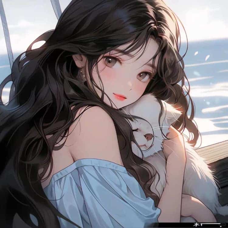 AI二次元温柔又惊艳的女生抱猫动漫头像_7