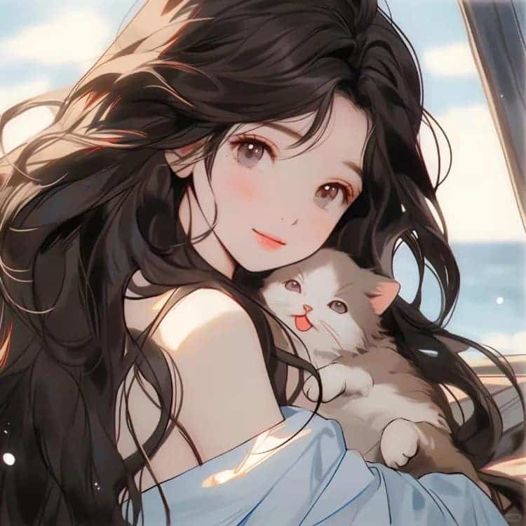 AI二次元温柔又惊艳的女生抱猫动漫头像_8