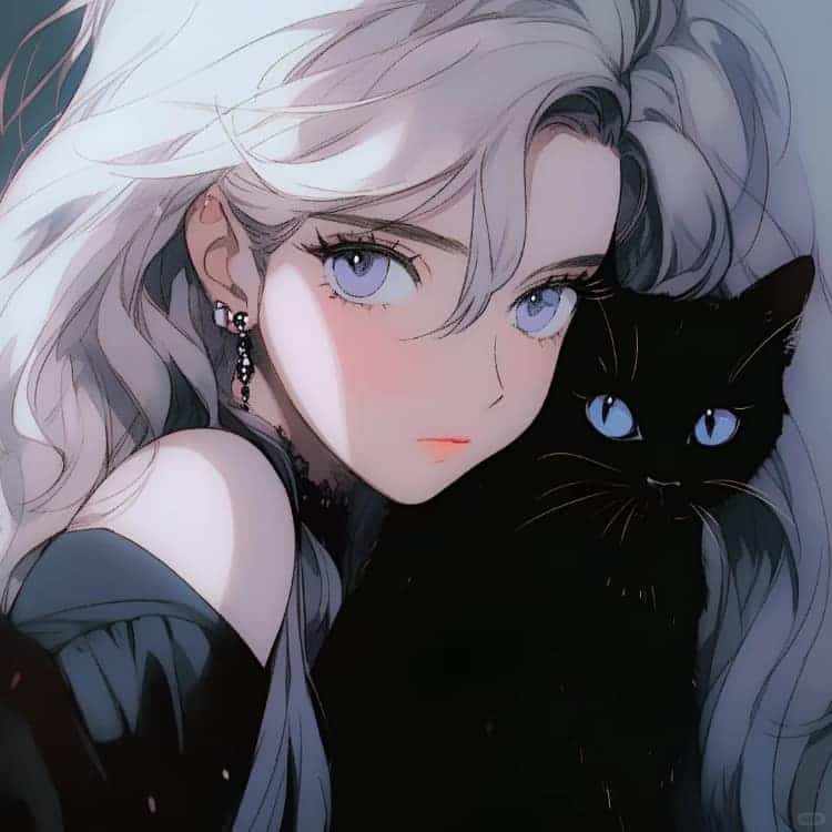 AI二次元温柔又惊艳的女生抱猫动漫头像_10