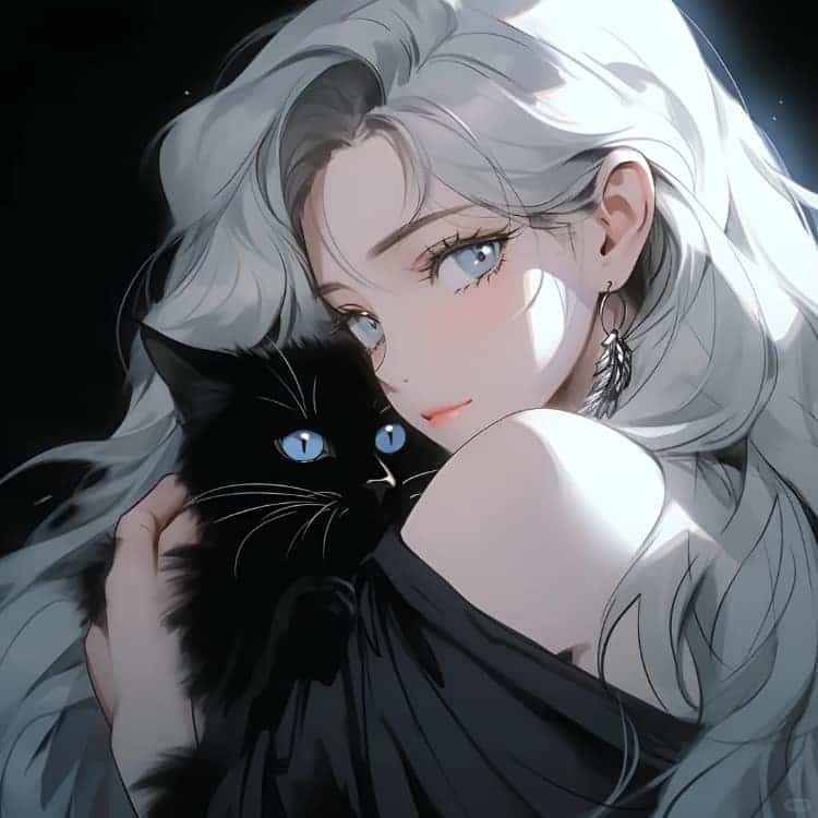 AI二次元温柔又惊艳的女生抱猫动漫头像_12
