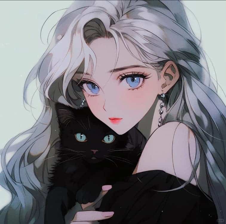 AI二次元温柔又惊艳的女生抱猫动漫头像_13