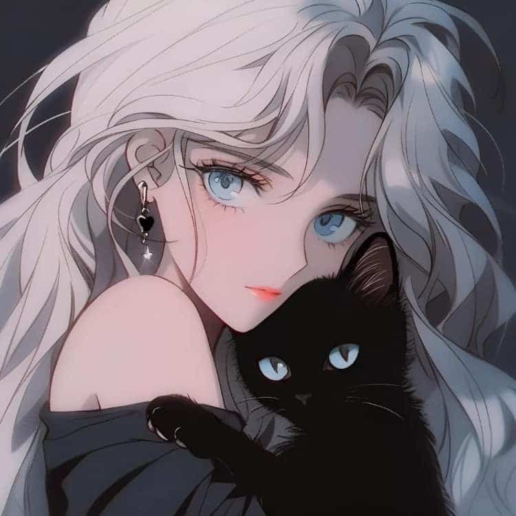 AI二次元温柔又惊艳的女生抱猫动漫头像_14