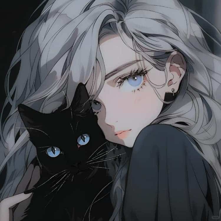 AI二次元温柔又惊艳的女生抱猫动漫头像_15