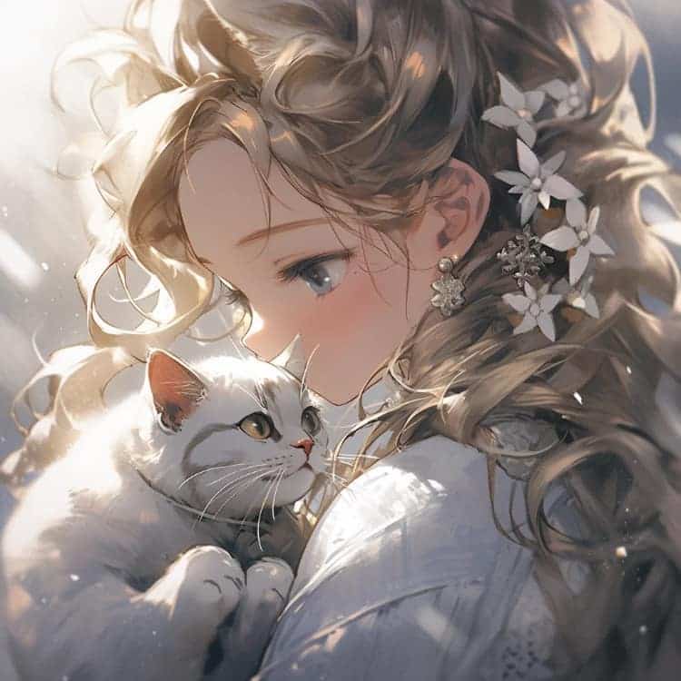AI二次元温柔又惊艳的女生抱猫动漫头像_16