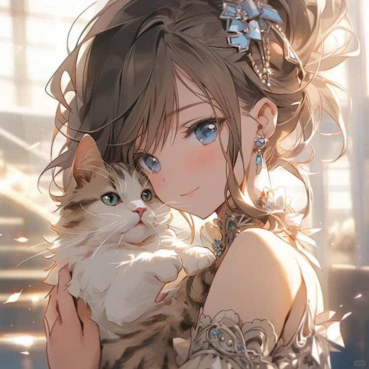 AI二次元温柔又惊艳的女生抱猫动漫头像_17