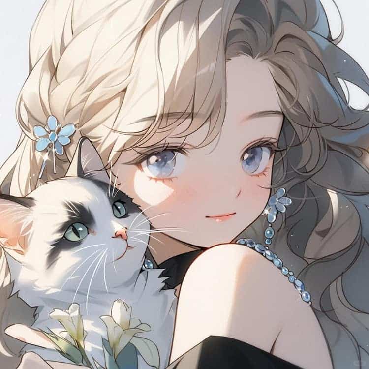 AI二次元温柔又惊艳的女生抱猫动漫头像_20