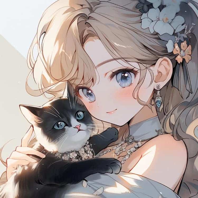 AI二次元温柔又惊艳的女生抱猫动漫头像_21