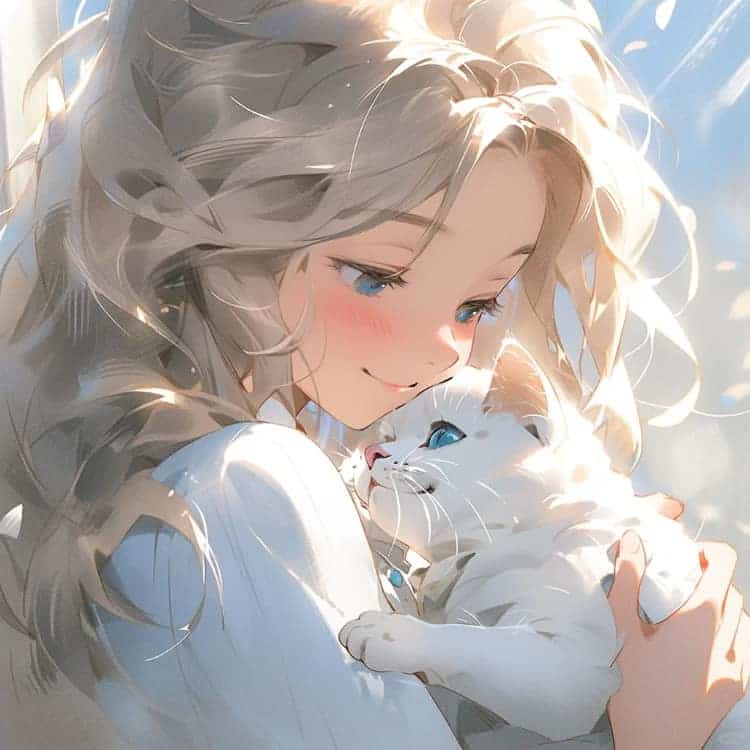 AI二次元温柔又惊艳的女生抱猫动漫头像_22