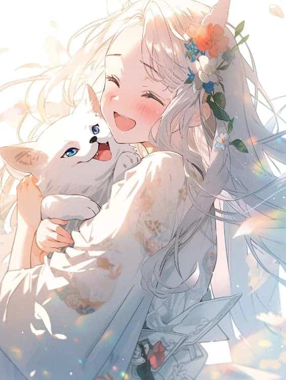 AI二次元温柔又惊艳的女生抱猫动漫头像_24