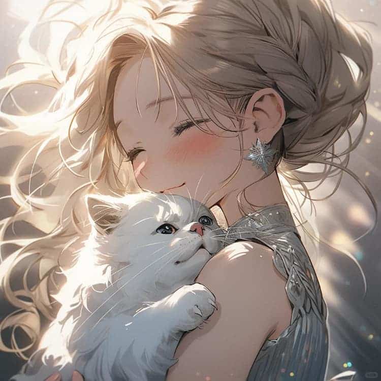 AI二次元温柔又惊艳的女生抱猫动漫头像_25