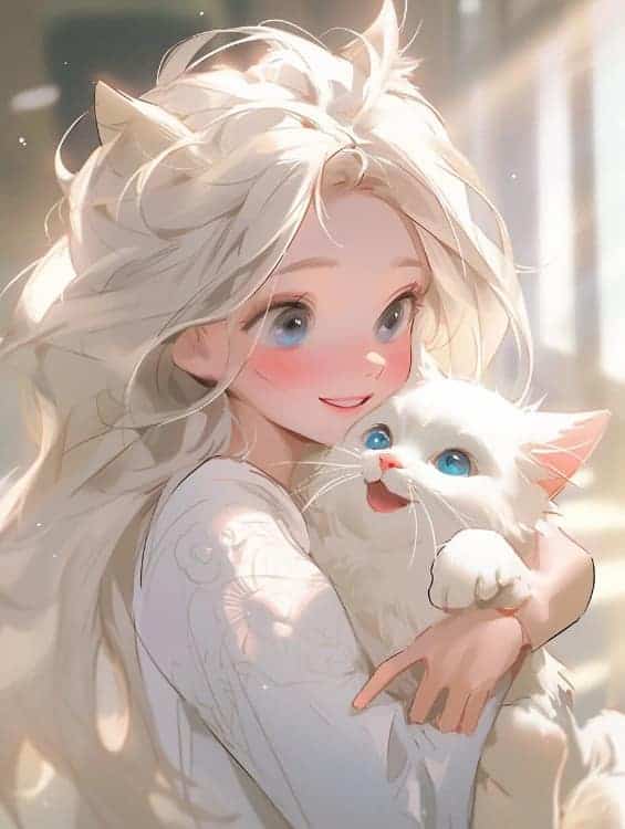 AI二次元温柔又惊艳的女生抱猫动漫头像_26