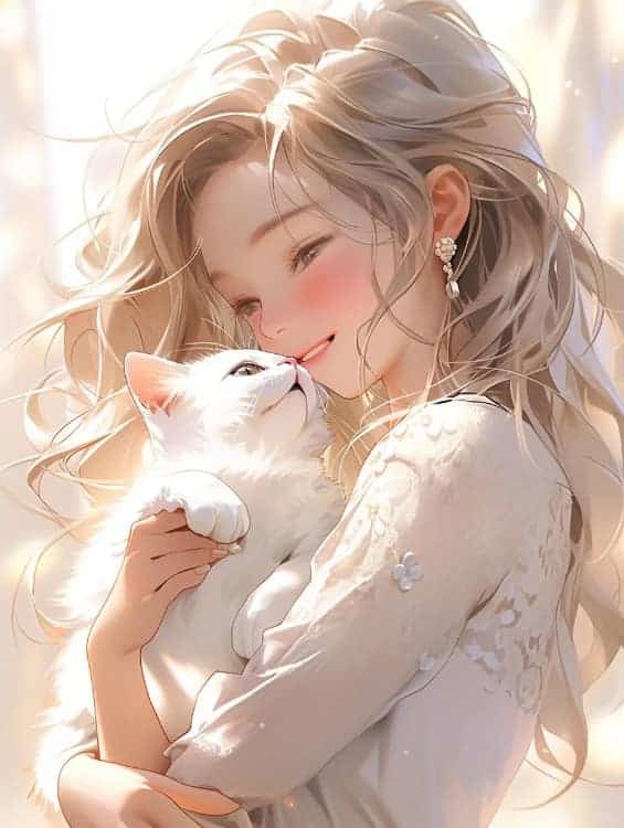 AI二次元温柔又惊艳的女生抱猫动漫头像_27