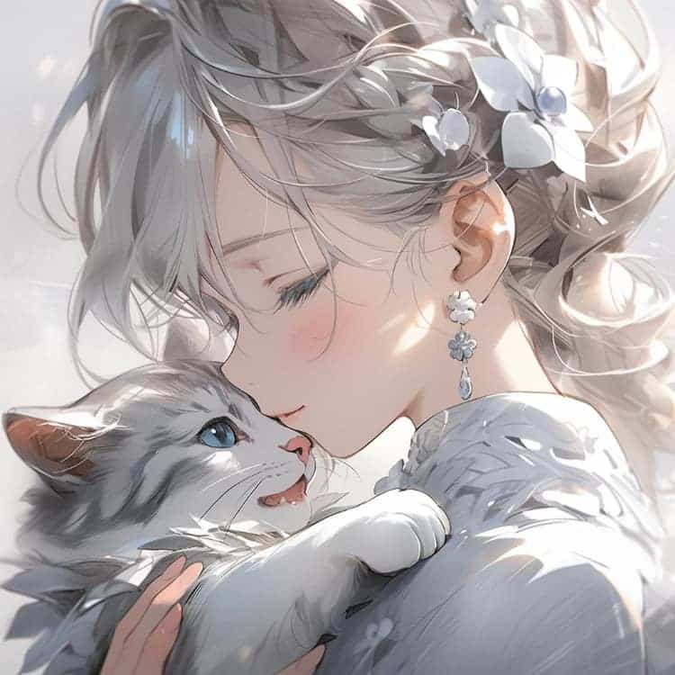 AI二次元温柔又惊艳的女生抱猫动漫头像_28