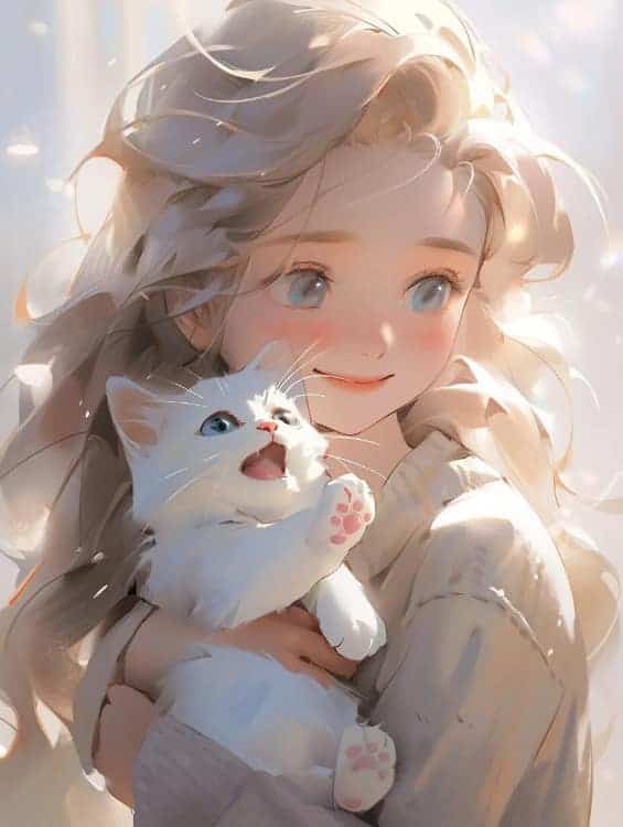 AI二次元温柔又惊艳的女生抱猫动漫头像_29