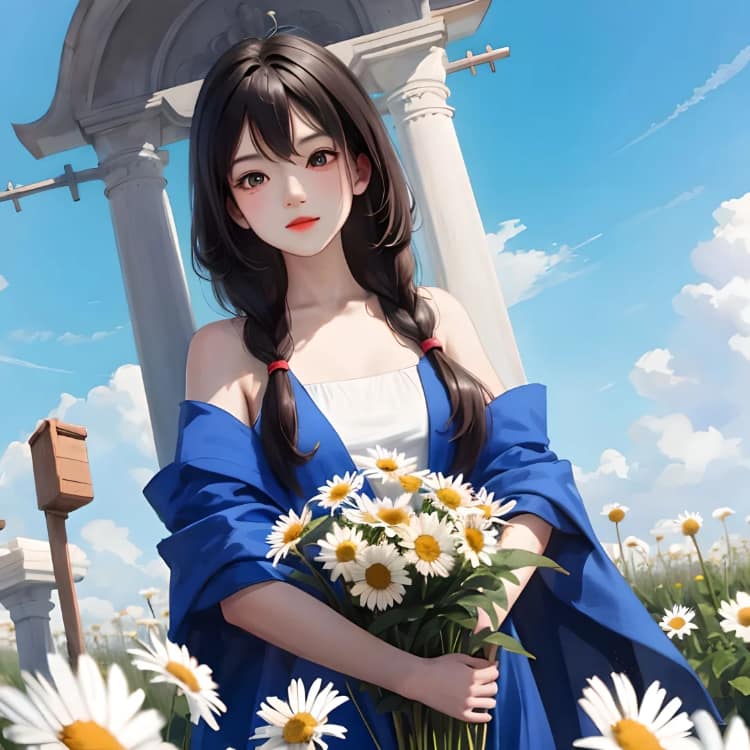 简单气质森系女孩和小雏菊半身头像 AI漫画版_3
