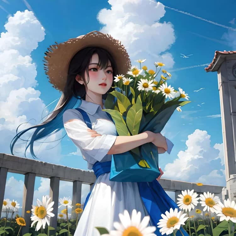 简单气质森系女孩和小雏菊半身头像 AI漫画版_7