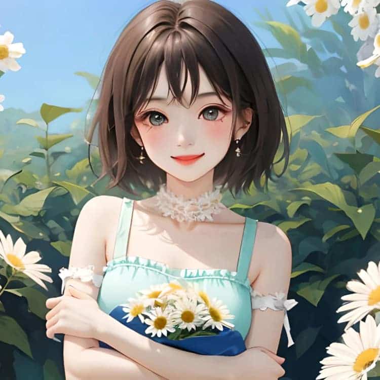 简单气质森系女孩和小雏菊半身头像 AI漫画版_15
