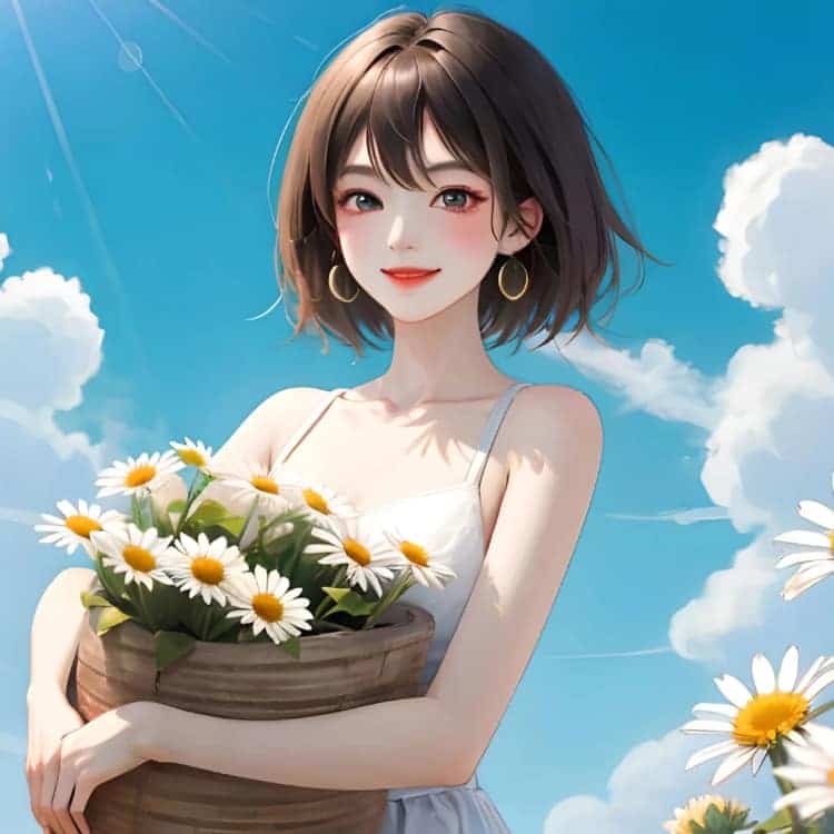 简单气质森系女孩和小雏菊半身头像 AI漫画版_16