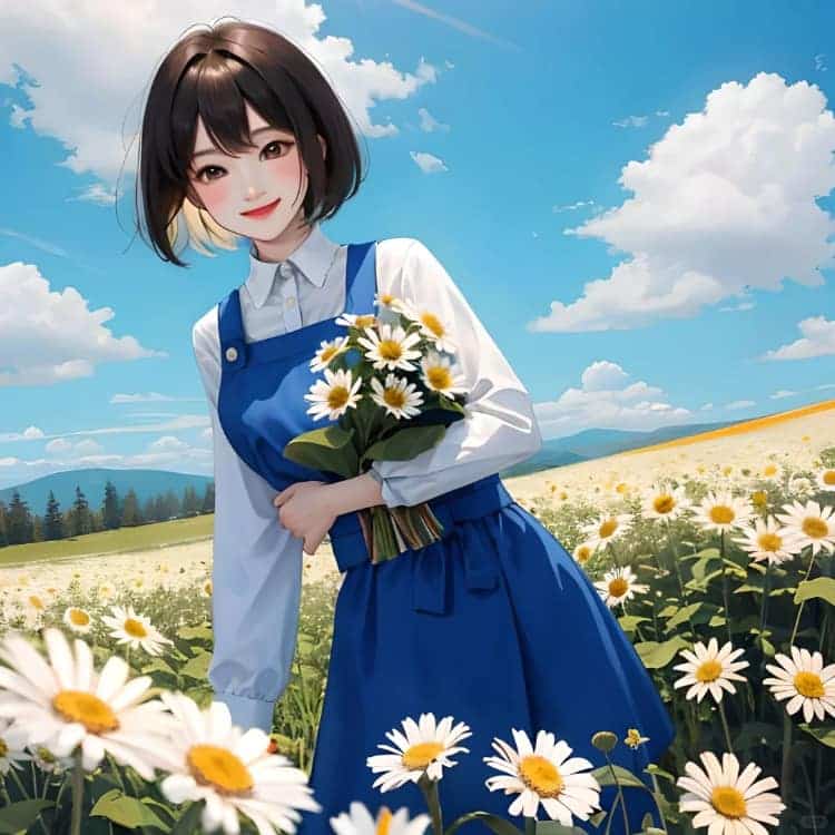 简单气质森系女孩和小雏菊半身头像 AI漫画版_17