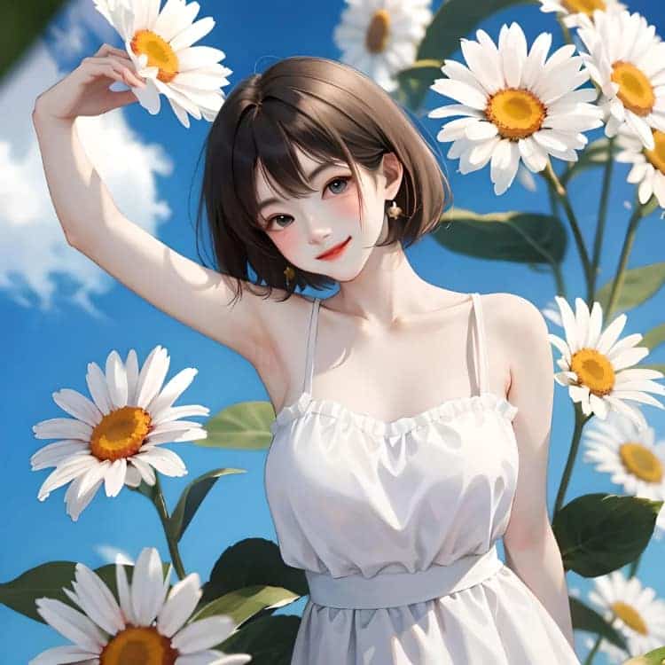 简单气质森系女孩和小雏菊半身头像 AI漫画版_18