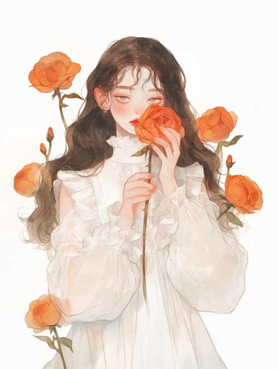 感性好看的温柔女生和红色玫瑰花微信闺蜜头像_11