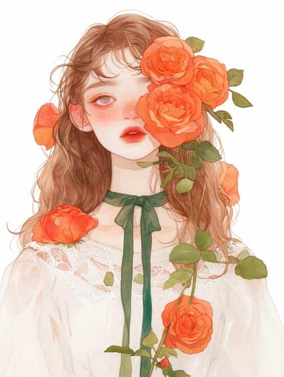 感性好看的温柔女生和红色玫瑰花微信闺蜜头像_14