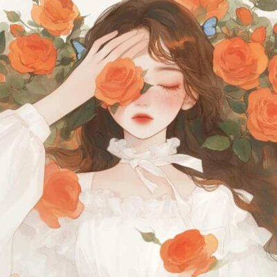 感性好看的温柔女生和红色玫瑰花微信闺蜜头像