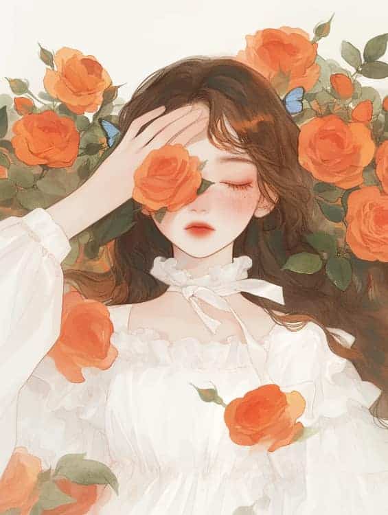 感性好看的温柔女生和红色玫瑰花微信闺蜜头像_20