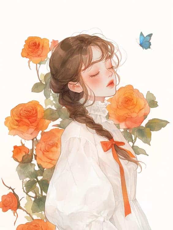 感性好看的温柔女生和红色玫瑰花微信闺蜜头像_32