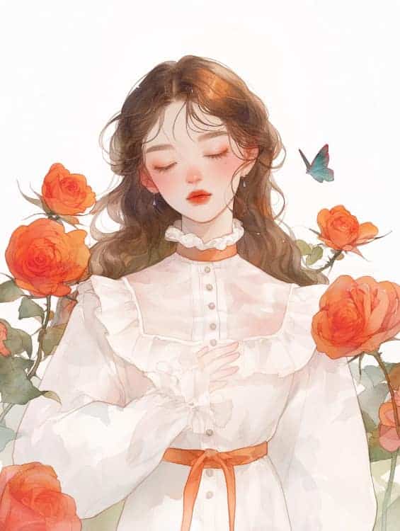 感性好看的温柔女生和红色玫瑰花微信闺蜜头像_33