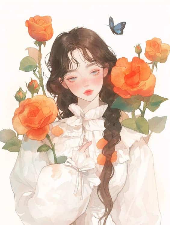 感性好看的温柔女生和红色玫瑰花微信闺蜜头像_34