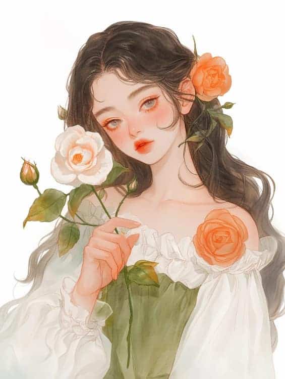 感性好看的温柔女生和红色玫瑰花微信闺蜜头像_43
