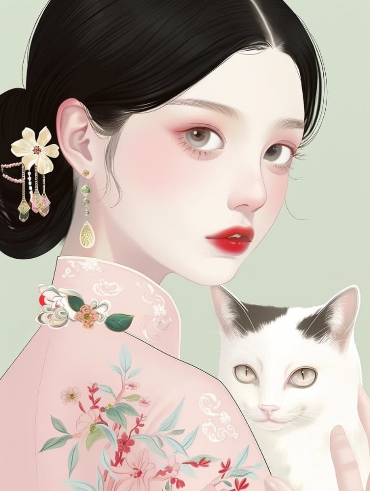 手绘古风东方气质美女图片_11