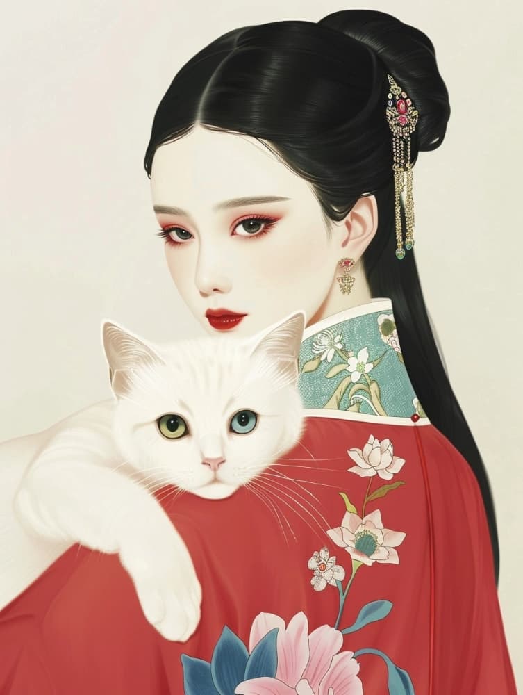 手绘古风东方气质美女图片_15