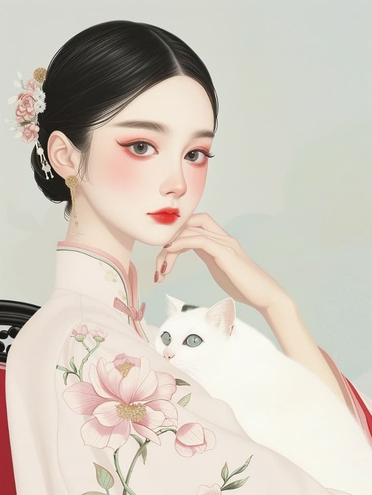 手绘古风东方气质美女图片_17