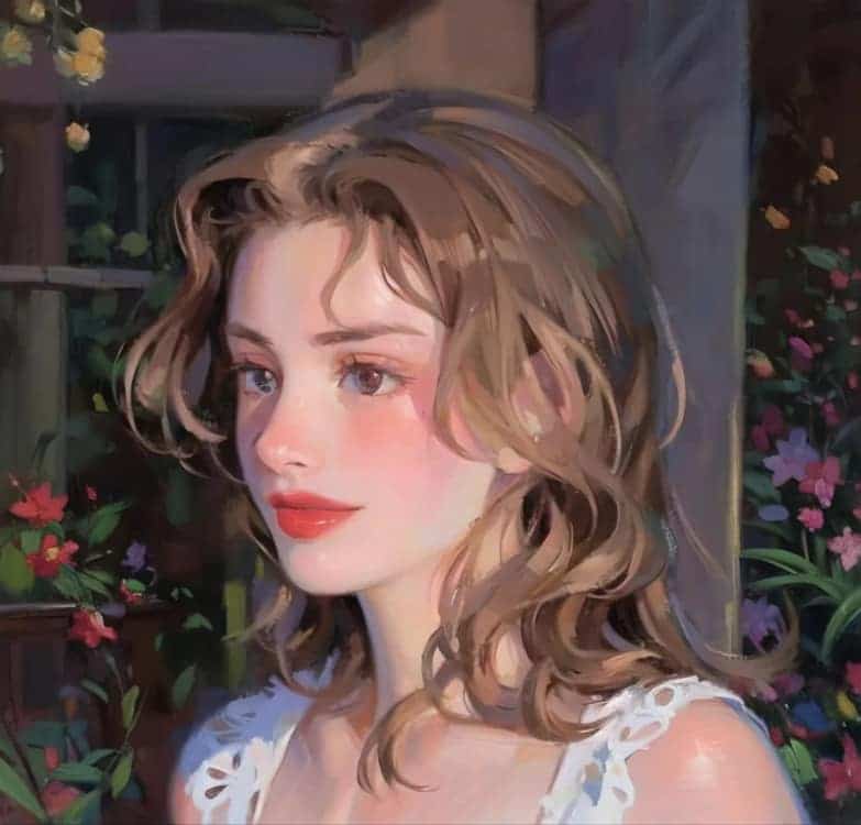 美式复古安妮艾瑟薇AI油画风女生头像_7