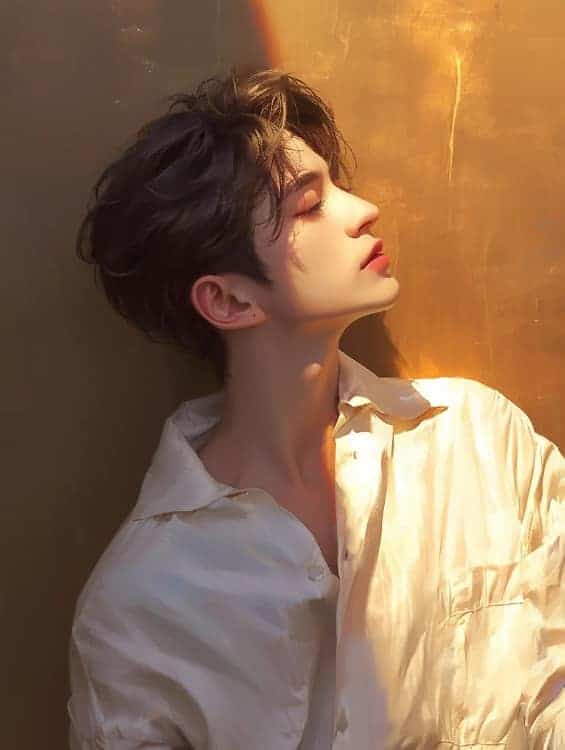 失恋后的男生伤感侧脸头像 AI干净白衬衫氛围感男头_1