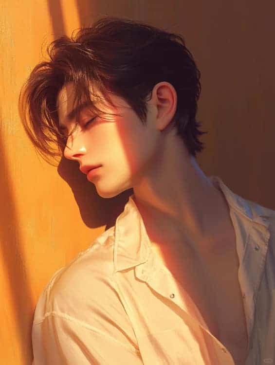 失恋后的男生伤感侧脸头像 AI干净白衬衫氛围感男头_2