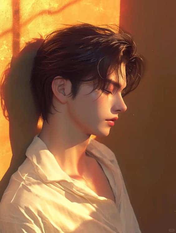 失恋后的男生伤感侧脸头像 AI干净白衬衫氛围感男头_3