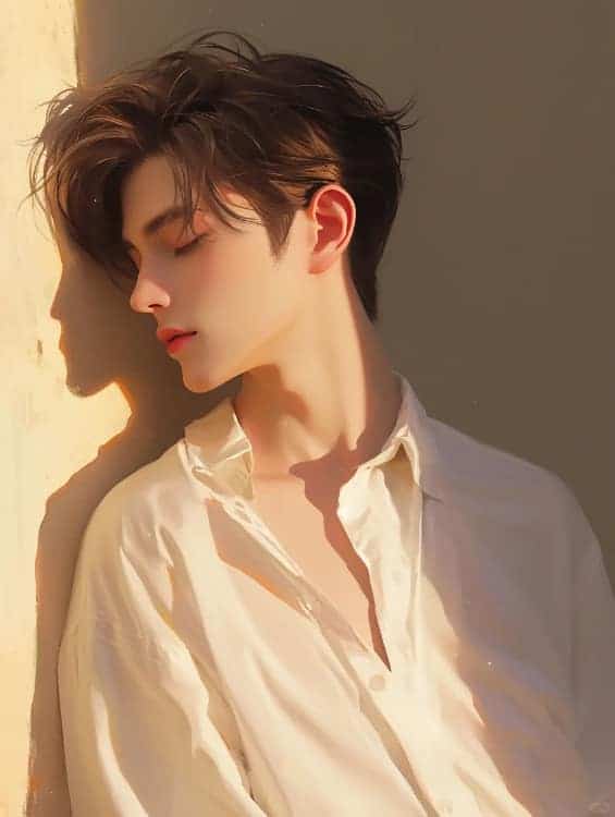 失恋后的男生伤感侧脸头像 AI干净白衬衫氛围感男头_6