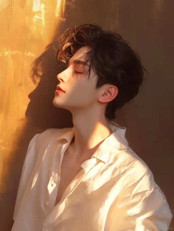 失恋后的男生伤感侧脸头像 AI干净白衬衫氛围感男头_8