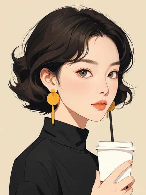 感性气质女生手拿咖啡AI微信头像_3