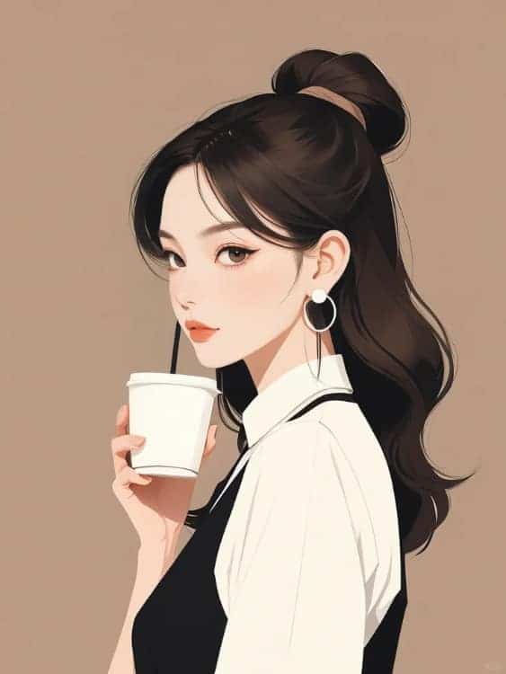 感性气质女生手拿咖啡AI微信头像_4