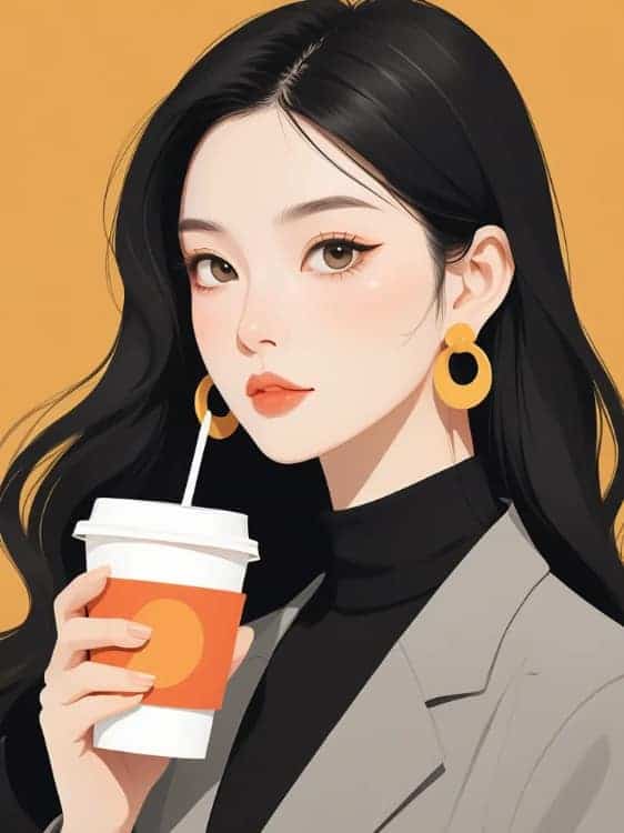 感性气质女生手拿咖啡AI微信头像_7