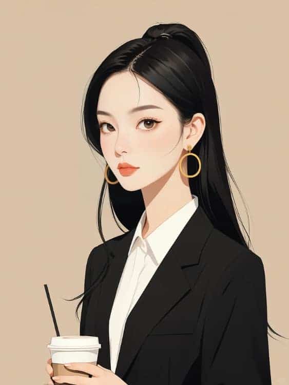 感性气质女生手拿咖啡AI微信头像_9