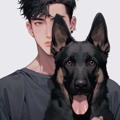 帅气男生和狗AI动漫微信头像