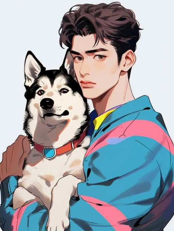 帅气男生和狗AI动漫微信头像_2