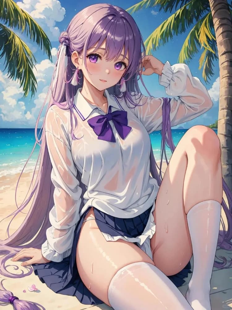 粗腿二次元梨型身材海滩少女图片_8