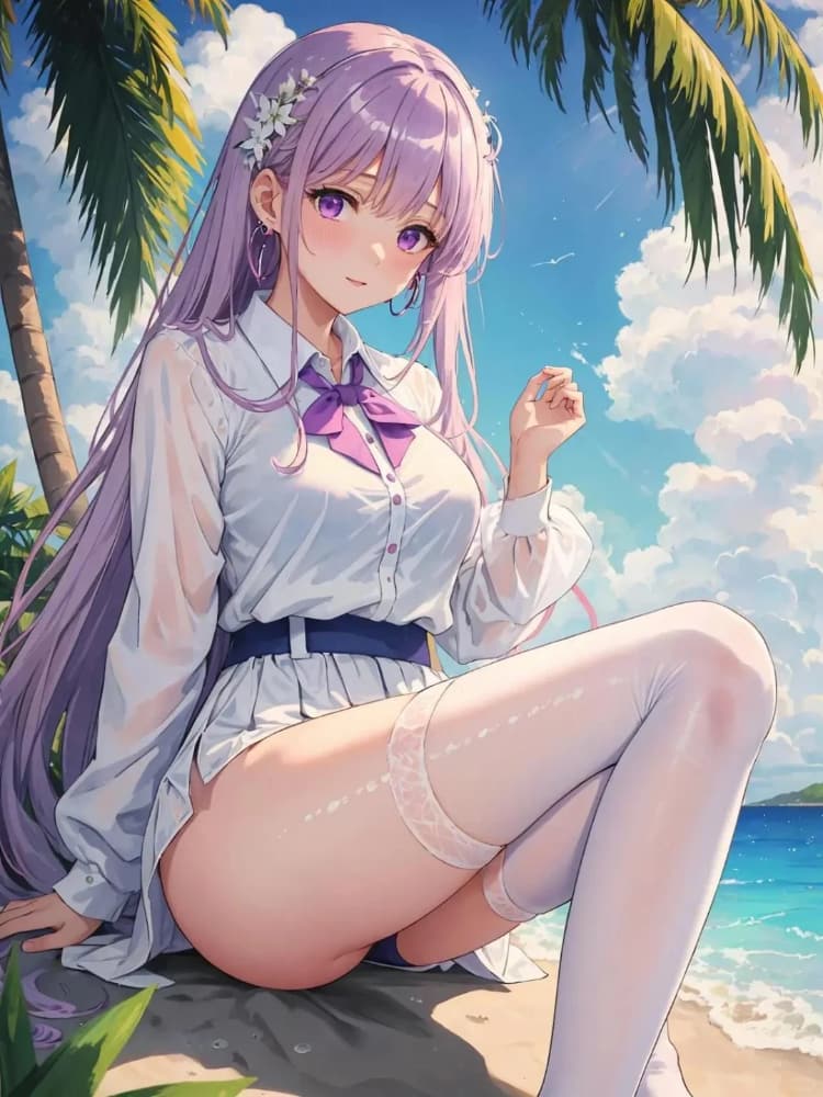 粗腿二次元梨型身材海滩少女图片_7